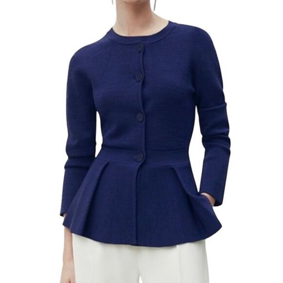 The Fold London Jackets & Blazers - NWT The Fold London Drayton Peplum Knitted Jacket in Indigo Size Small